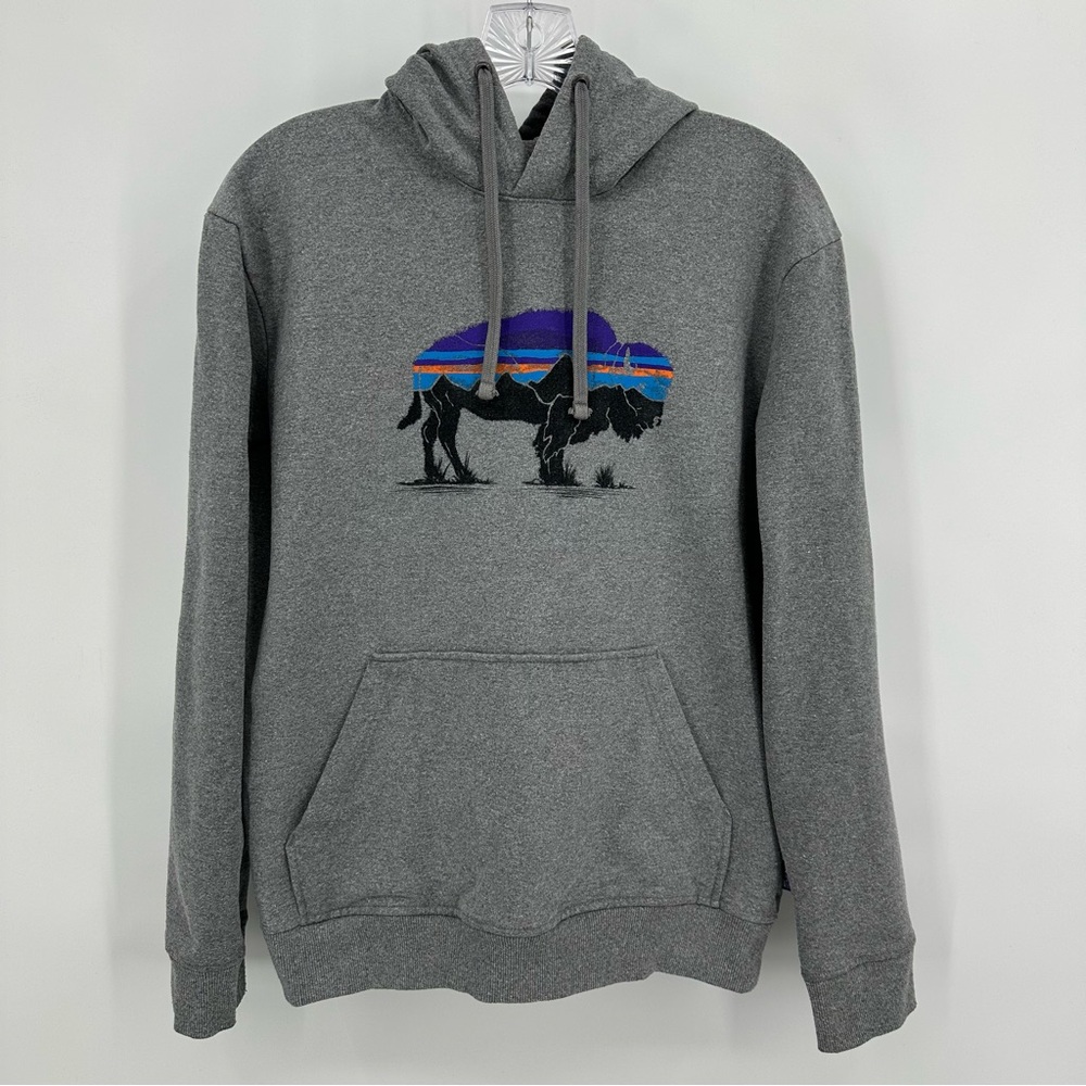 Patagonia Uprisal Fitz Roy Bison Sweatshirt Hoodie Unisex Gray Size S - Picture 1 of 8